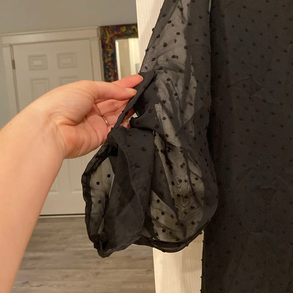 Long sleeve sheer black top with tank underlay, measurements in description, New - Picture 3 of 8